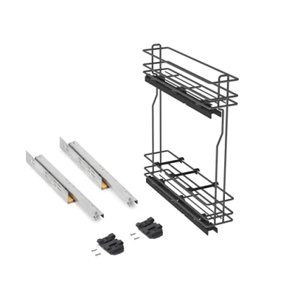 Imagen de EMUCA Carro botellero extraíble para mueble bajo de cocina, montaje lateral, cierre suave, Módulo 150mm, Gris antracita, Acero