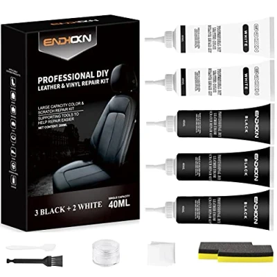 Imagen de Endhokn Kits de Reparación Cuero, Kit tapicería y Vinilo para Asientos automóviles, sofás Muebles Crema Cuero (3 Negro 2 Blanco)