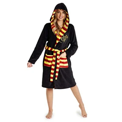 Imagen de HARRY POTTER Albornoz Hombre Mujer, Bata Invierno de Forro Polar, Batas Casa con Capucha, Merchandising Oficial Regalos para Mujer Talla S XL (Negro, S)
