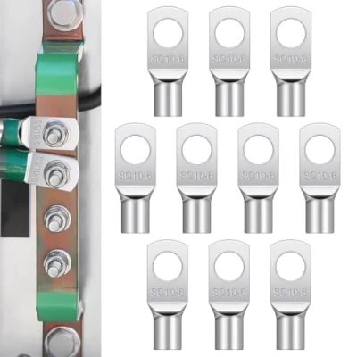 Imagen de 10 Piezas Terminales Eléctricos,Terminales Cables Electricosde con Ojal De Cobre Estañado,Terminales Electricos Sin Aislamiento,Terminales Tubular para Batería(10mm² M6)