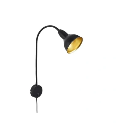 Imagen de Briloner Lámpara de pared con brazo flexible, incluye interruptor encendido/apagado, 1 bombilla E14, máx. 25 W, metal, color negro y dorado