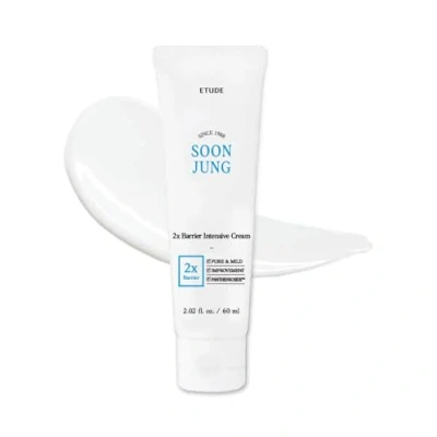 Imagen de Etude House SoonJung 2x Crema Intensiva Barrera 60ml (21AD); facial hidratante de manteca karité hipoalergénica para pieles sensibles, equilibrio agua aceite