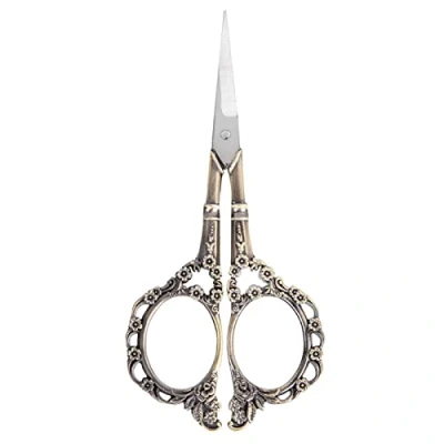 Imagen de Oumefar Tijeras Costura, de Acero Inoxidable con Diseño Flores Vintage Herramientas costura bricolaje para Bordado(Bronce)