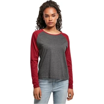Imagen de Urban Classics Ladies Contrast Raglan Longsleeve Camiseta de manga larga, Mujer, Talla: XXL, Charcoal/burgundy