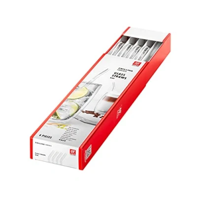 Imagen de ZWILLING Sorrento Pajitas de cristal borosilicato (4 unidades, 23 cm longitud, forma curva, transparentes)