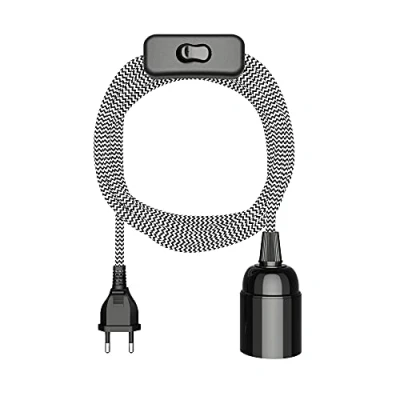 Imagen de ledscom.de cable textil LEHA, enchufe, interruptor, negro, blanco, dentado, 3 m, portalámparas, 1x E27 máx. 60W, Led, Diy, E27, textil, lámpara colgante, enchufe de