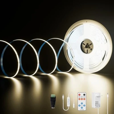 Imagen de PAUTIX Kit de Tira LED COB 10M Blanco Natural 4000K,480LEDs Regulable 24V,Kit luz Cinta con Función Temporizador Remoto RF y Fuente Alimentación para iluminación del hogar