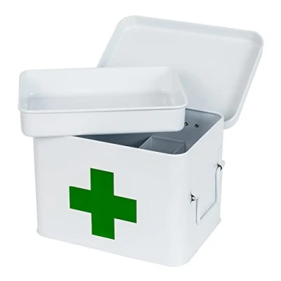 Imagen de HMF Botiquín de metal para almacenamiento medicamentos, 22,5 x 16,5 15,5 cm, blanco