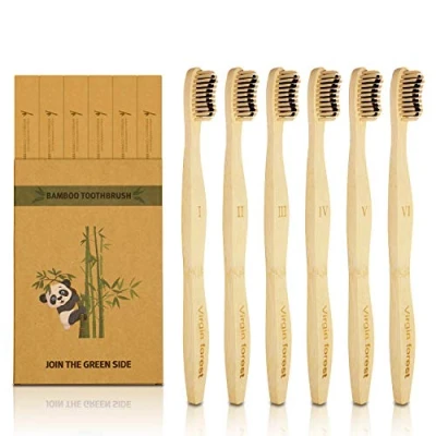Imagen de Cepillo de Dientes Bambú, Natural Ecológico Ecológico, Cerdas Suaves Orgánicas Libres BPA, Adulto Gama Alta, Mango Ergonómico y 6 Bicolores