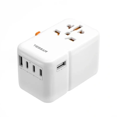 Imagen de TESSAN 85W GAN Adaptador Enchufe Universal, Cargador USB C Carga Rapida, Universal Viaje con 3 y 2 A, de para USA UK Italia Tailandia Japón Australia
