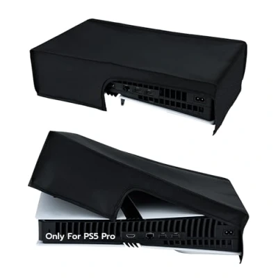 Imagen de Tolesum Funda protectora para PS5 Pro, protección contra el polvo, resistente a salpicaduras consola Playstation 5 no PS5/PS5 Slim (negro horizontal)