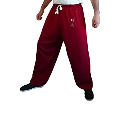 Imagen de Pantalones de Kung Fu Tai Chi y Wing Chun para Hombre Mujer Amplio Agradable en Viscosa (S, Color KF Burdeos)