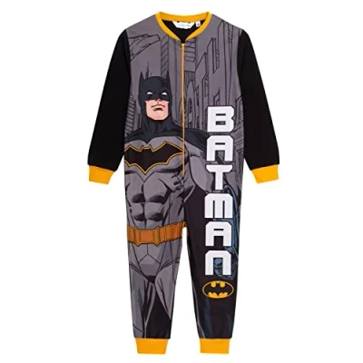 Imagen de DC Comics Pijama de Batman para niños, Forro Polar, Todo en uno, con Cremallera, Negro, 7 8 años