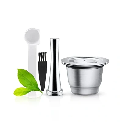 Imagen de cápsula Recargable Nespresso reutilizables en Acero Inoxidable,capsula Filtro de café para Nespresso,con Cuchara café, Cepillo,Tamper
