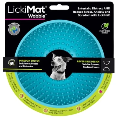 Imagen de Lickimat tambaleante, yogur o mantequilla de maní. Divertida alternativa a un cuenco para perros alimentación lenta, turquesa