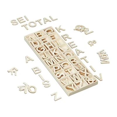 Imagen de Relaxdays Set Letras de Madera, 162 Piezas, Mayúsculas A Z 3 cm Alto, Letritas para Manualidades, Alfabeto, Natural