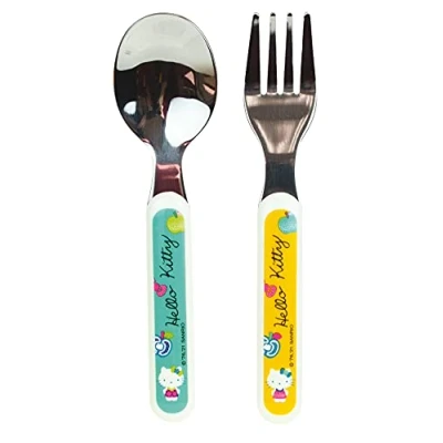 Imagen de FUN HOUSE HELLO KITTY Juego de cubiertos acero inoxidable que incluye un tenedor y una cuchara 13,5 x 3 cm para niños