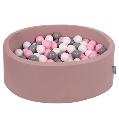Imagen de KiddyMoon Piscina De Bolas 90X30cm/300 ∅ 7Cm para Ninos Hecha En La UE, Brecina:Blanco/Gris/Rosa Clr
