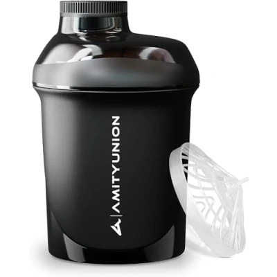 Imagen de AMITYUNION coctelera de proteínas 400 ml con colador Pequeña a prueba fugas, sin BPA, escala para batidos cremosos proteína en polvo suero