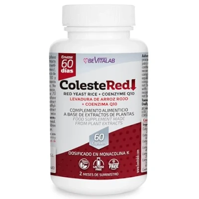 Imagen de ColesteRED BEVITALAB Cuida tu Salud Cardiovascular Levadura de Arroz Rojo, Coenzima Q10 + Monacolina K 2,96 mg Dosis Concentrada 60 Cápsulas Fabricado en España
