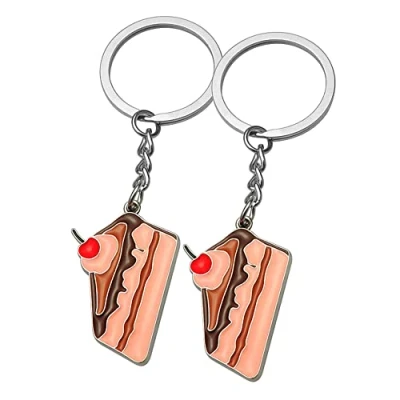 Imagen de ARFUKA Juego de 2 llaveros con colgante tarta, llavero metal, joyería regalo cumpleaños Navidad, para hombres y mujeres