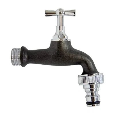 Imagen de S&amp;M 590214 Grifo de jardín regulable ½ negro con toma automática para manguera COLORTAPS