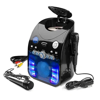 Imagen de FENTON Set de Karaoke SBS20B con Bluetooth, Reproductor CD + G, Altavoz Integrado, 2 micrófonos e iluminación LED ¡Diversión para niños y Adultos!
