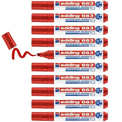 Imagen de edding 363 marcador para pizarras blancas rojo 10 rotuladores punta biselada 1 5 mm rotulador pizarra blanca, borrado en seco flipchart, tablón de notas recargable