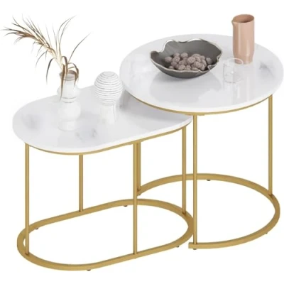 Imagen de SogesHome Juego de 2 mesas auxiliares para salón Mesa Auxiliar mesita noche Planta con Estructura Metal, fácil Montaje