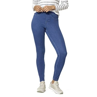 Imagen de HUE Leggings de Mezclilla Esenciales Ajuste Curvo Calcetines, Lavado Medio, 2X para Mujer