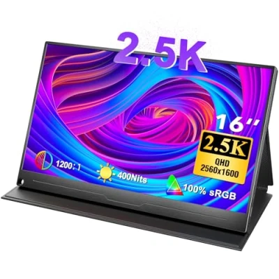 Imagen de Monitor Portátil 2.5K UPERFECT Pantalla Móvil 16 Pulgadas con Relación Alto Contraste 1200:1 400 Nits 2560x1600 IPS HDMI USB C para PC Laptop Smartphone Xbox Switch PS4/5, Compatible VESA