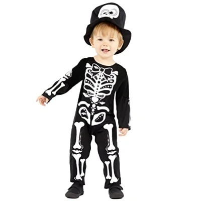 Imagen de amscan 9914819 disfraz de esqueleto para niños pequeños, Halloween, cosplay (6 12 meses)