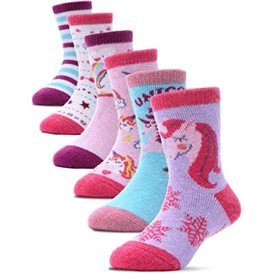 Imagen de PROETRADE Calcetines Niños Niñas, de Lana Cálidos, Senderismo, Deportivos, Gruesos, Térmicos, Invierno, Navidad, Regalos, 6 Pares (Unicornio Rosa, 1 3 Años)