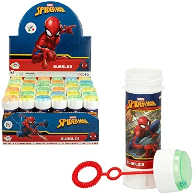 Imagen de COLORBABY 22985 Pack 36 pomperos, pompero Spiderman, 60 ml, pomperos para niños, bote pompas de jabón, regalo juguete burbujas comunión