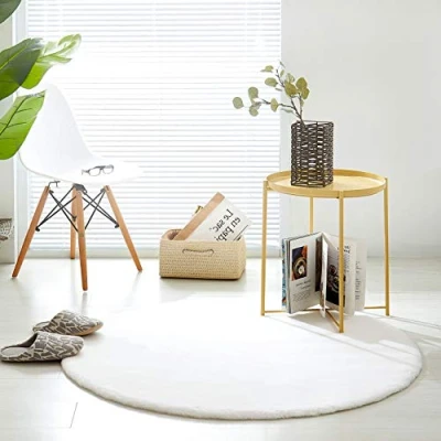 Imagen de Teppich Wölkchen Alfombra de imitación Piel Sala Estar, decoración la Dormir Lavable como Cama, cojín Silla Blanco, 120 cm Redondo