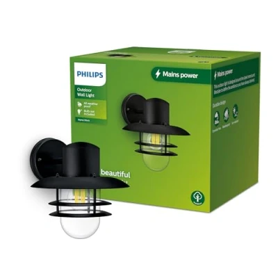 Imagen de Philips Lighting Aplique pared Exterior Inyma, formato redondo, negro, max. 25W, resistente a intemperie IP44 (no incluye bombilla)