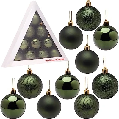 Imagen de Christmas Concepts® Paquete de 10 Adornos árbol Navidad 60 mm (2.4&quot;) Brillantes, Mate y Decorados con Purpurina (Forrest Green)