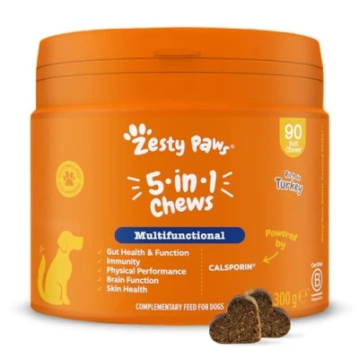 Imagen de Zesty Paws Multivitamina para Perros 5 en 1 Promueve la Salud intestinal y de Piel Aumenta inmunidad, el Rendimiento físico Reduce estrés Sabor a Pavo 90 Piezas