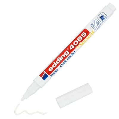 Imagen de edding 4085 marcador de tiza blanco 1 rotulador punta redonda 2 mm rotuladores para cristal borrables pizarras, vidrio y espejos líquida cobertura opaca