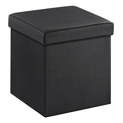 Imagen de SONGMICS 38 x cm Baúl Puff Taburete para almacenaje Plegable Carga máxima de 300 kg Negro LSF101