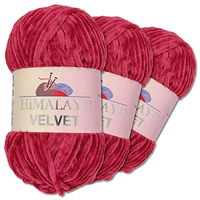 Imagen de Wohnkult Himalaya Velvet Dolphin tejido de lana punto, 3 x 100 g, 40 colores a elegir, hilo tejer chenilla, esponjosa, brillo, accesorios, ropa, mantas (90010, fucsia)