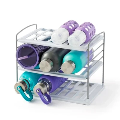 Imagen de YouCopia UpSpace Organizador de botellas agua ajustable para armario cocina y despensa, soporte vasos vino, 3 estantes, color blanco