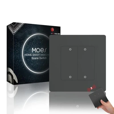 Imagen de MOES STAR RING Zigbee Interruptor inalámbrico, 4 Gang 12 escenas, compatible con Alexa/Google Home, Requiere HUB, batería incluida, Níquel Gris