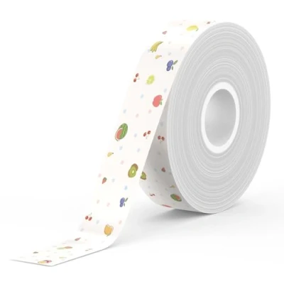 Imagen de SUPVAN E10 Etiquetas Autoadhesivas, térmicas para el hogar, la oficina y escuela, compatibles con las etiquetadoras E10/E16，15 mm* 6 m, 1 Rollo (Fruta)
