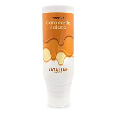 Imagen de EATALIAN by AMZ BETTER Sirope con Sabor a Caramelo Salado, Crema Dulce Proteica en Squeezer de 300 gr, Made in Italy, Topping Salado para Decorar Heldos, Dulces y Tartas