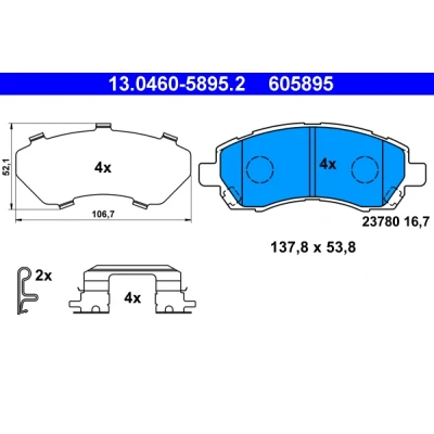 Imagen de ATE 13.0460 5895.2 Juego de pastillas freno con avisador acústico desgaste Chapa antichirridos accesorios SUBARU: Impreza II Berlina