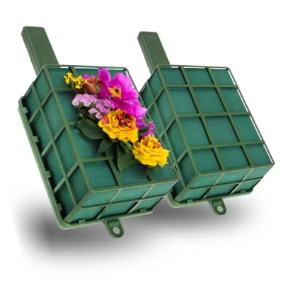 Imagen de com four® 2x Espumas florales con soporte y rejilla esponja floral para hacer manualidades bodas cumpleaños (2 piezas)