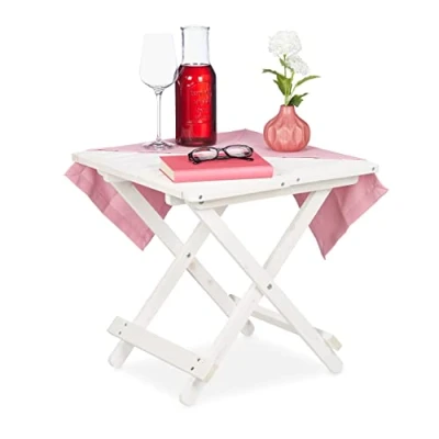Imagen de Relaxdays Mesa Plegable Madera, Mesita Auxiliar, Salón, Balcón o Terraza, Portátil, Estable, 50 x cm, Blanca