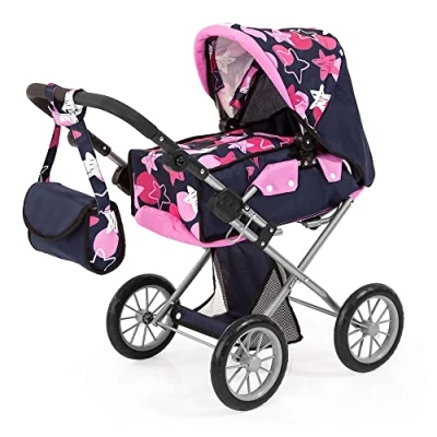 Imagen de Bayer Design 13669AA, Cochecito de muñecas City Star, Ajustable, Plegable, transformable, 3 a 6 años, Rosa, Azul, Estrellas