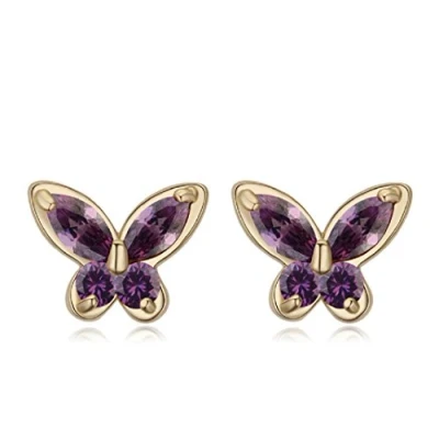Imagen de Crystalline Azuria Mujer 18ct Chapado en Oro Violeta Mariposas Cristales de Zirconia Pendientes tuerca para y Niña